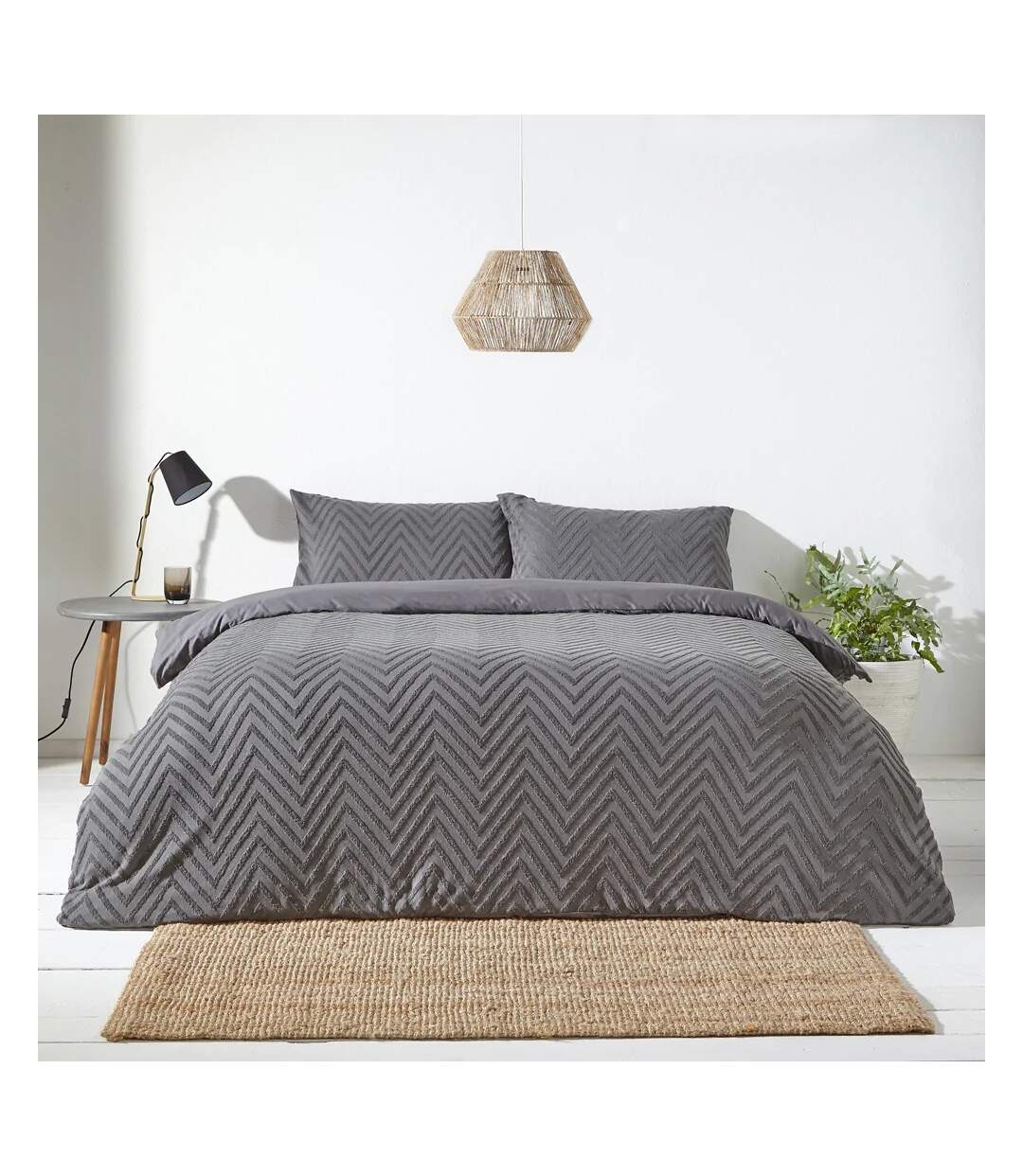 Tufted chevron duvet cover set charcoal The Linen Yard-1