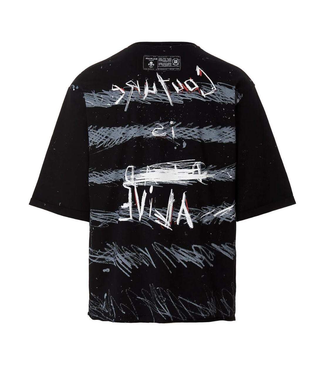 Mens Paris Graffiti Logo T-shirt Black Balmain-3