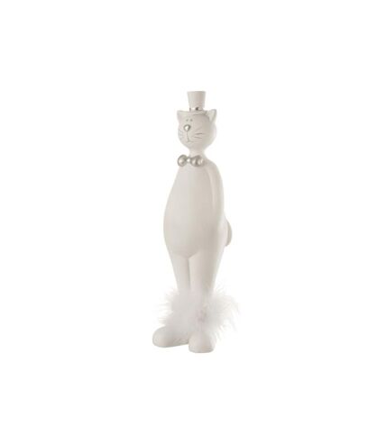 Paris Prix - Statuette Déco chat Avec Chapeau 33cm Blanc & Argent