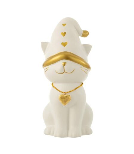 Statuette Déco Chat Cœur 29cm Blanc