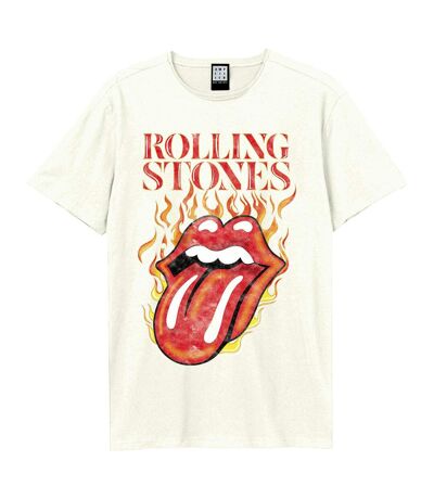Amplified Mens Hot Tongue The Rolling Stones T-Shirt (Vintage White)