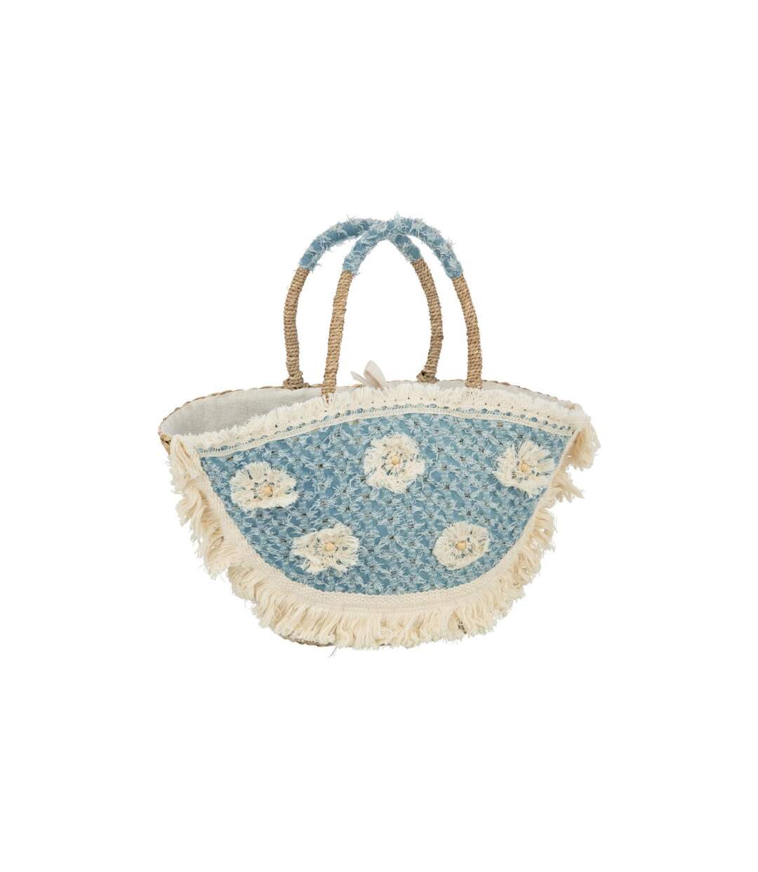 Sac de Plage Fleurs Denim 59cm Naturel & Bleu-1