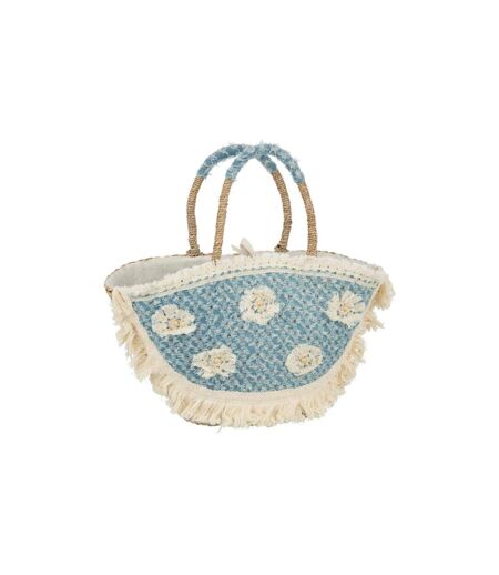 Sac de Plage Fleurs Denim 59cm Naturel & Bleu