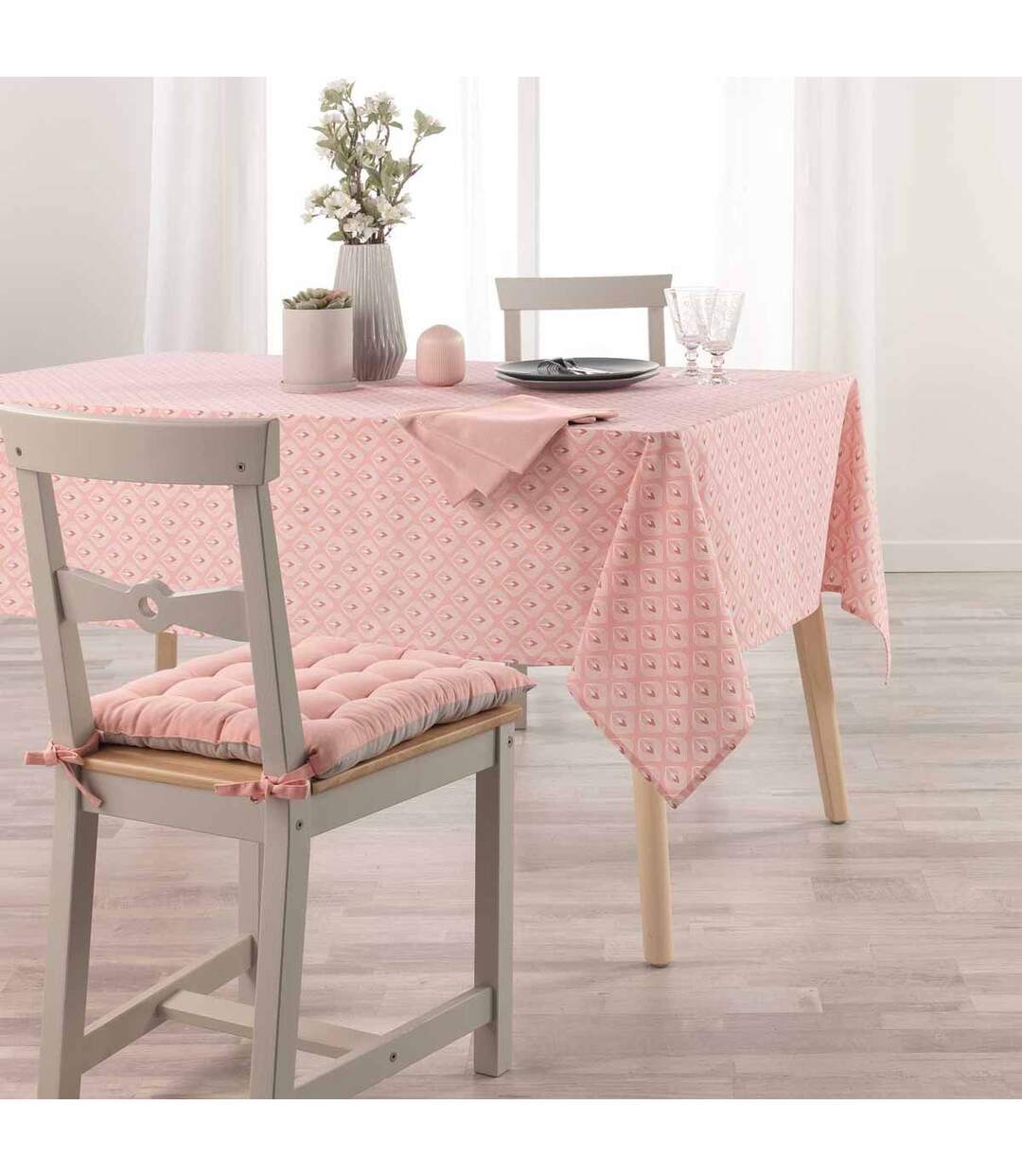 Nappe Imprimée en Coton Fina 140x240cm Rose-3
