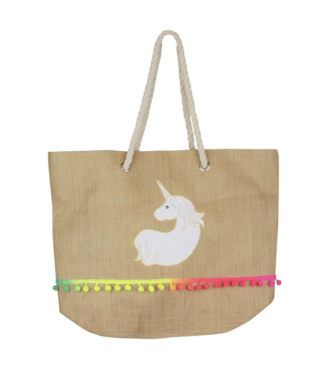 Sac Cabas à Pompons Licorne 55cm Naturel-1