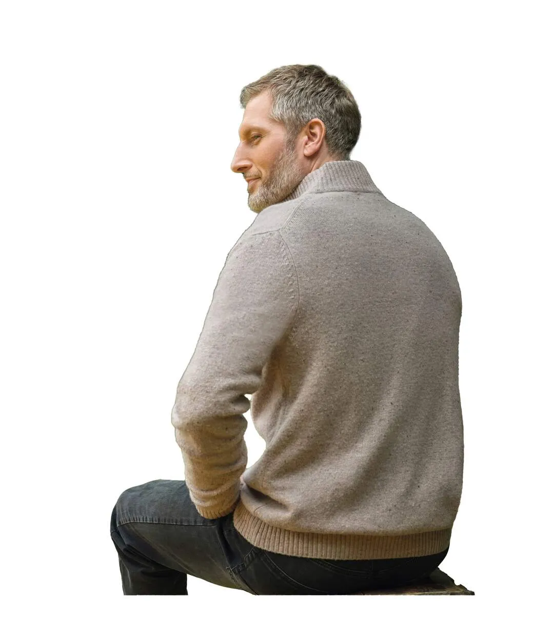 Pull À Col Zippé En Laine D'agneau Pour Hommes Avoine Chiné WoolOvers-2