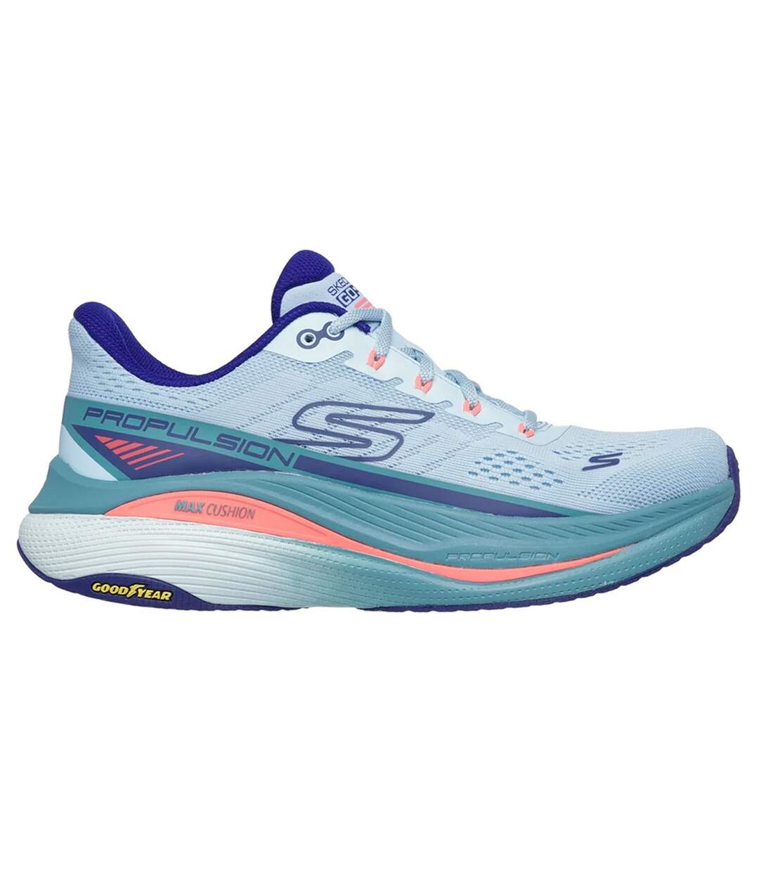 Womens/ladies Max Cushioning Propulsion Trainers Light Blue Navy Skechers-2
