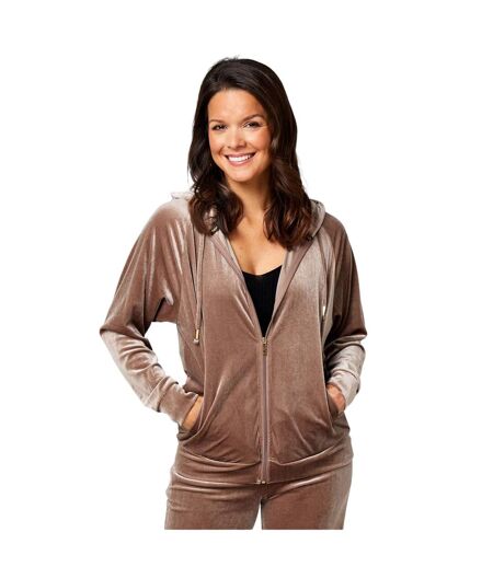 Womens/ladies Velour Full Zip Hoodie Champagne Biba