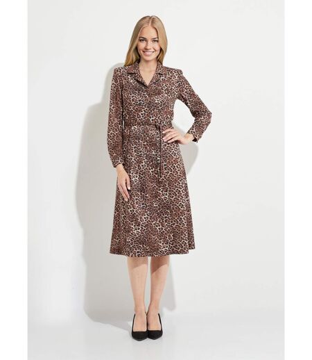 Robe mi longue col tailleur imprimé léopard