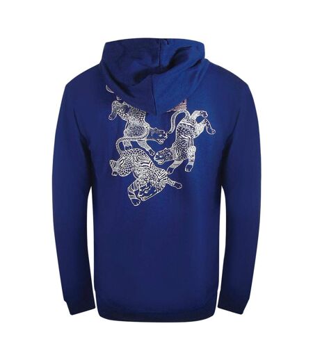 Mens Leopard Back Print Full Zip Hoodie Navy Cavalli Class