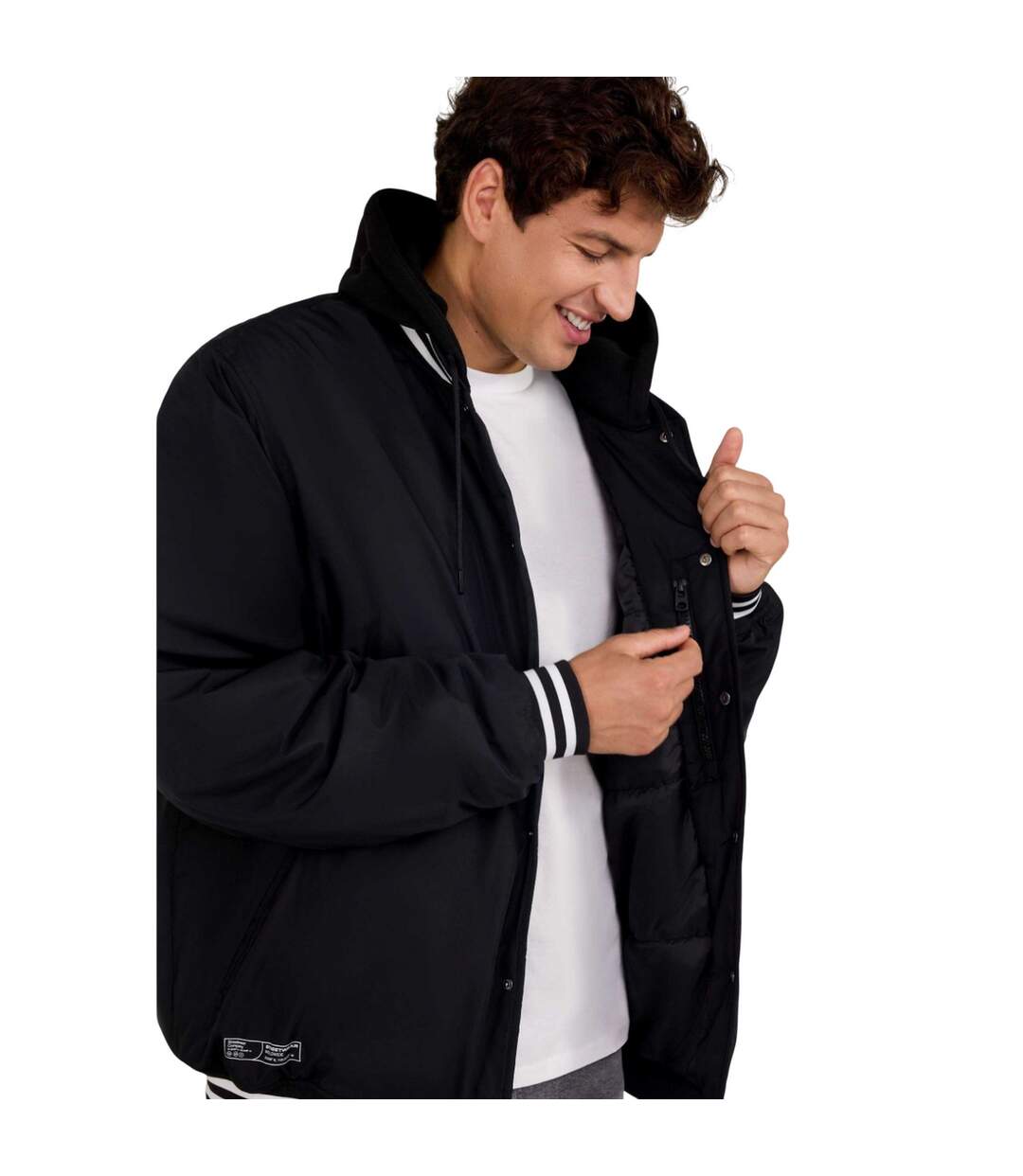 Veste Baseball Motif/style Rayures Contrastées Homme Noir Minoti-4
