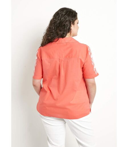 Chemisier long coton brodé manches courtes