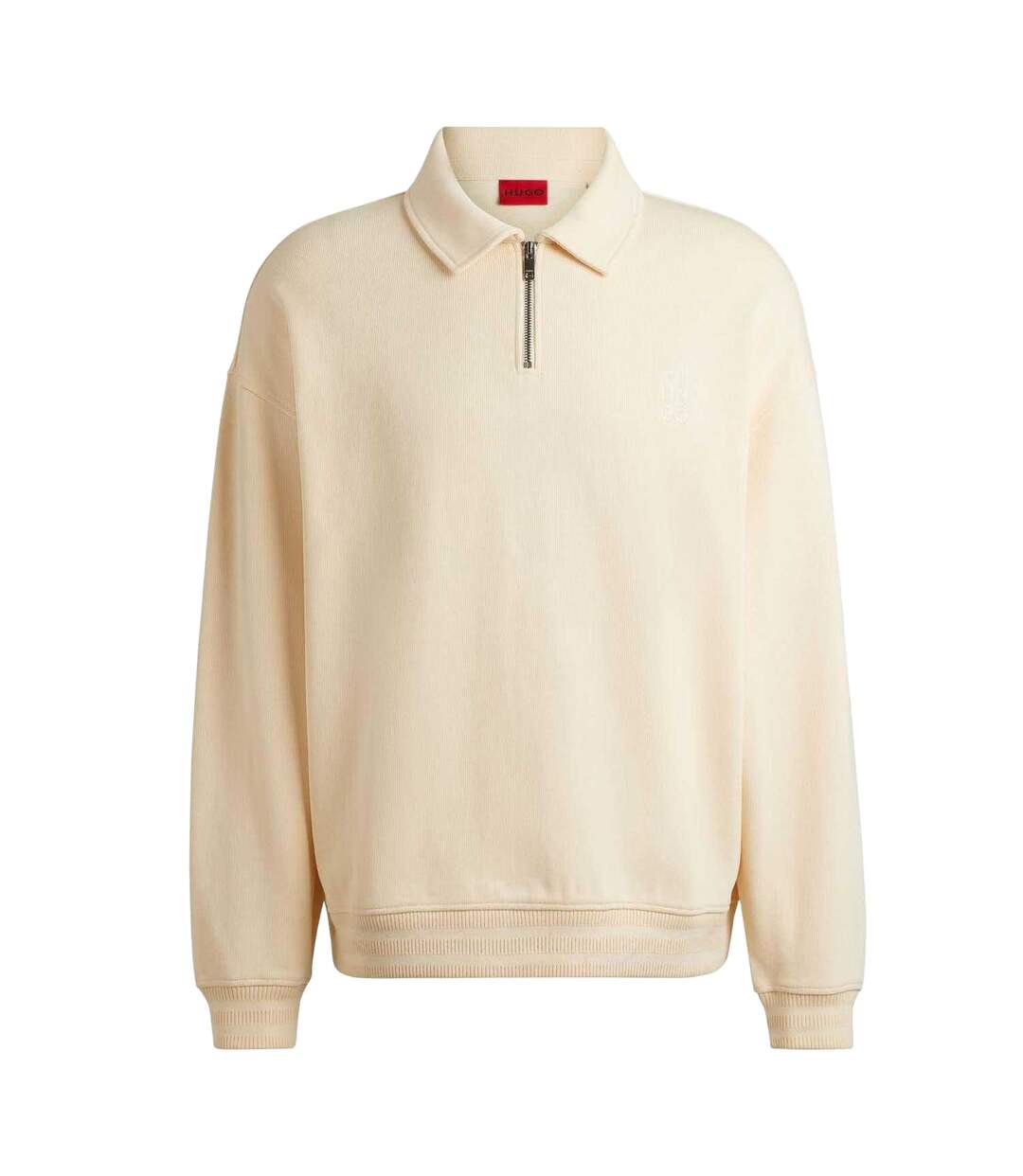 Mens Darasail Logo Zip Neck Sweatshirt Beige Hugo-1