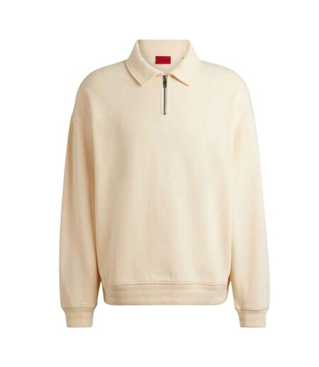 Mens Darasail Logo Zip Neck Sweatshirt Beige Hugo