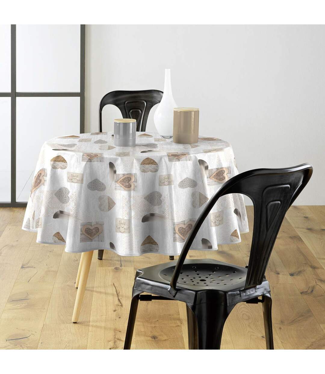 Nappe Ronde Imprimé Delicia 160cm Taupe-2