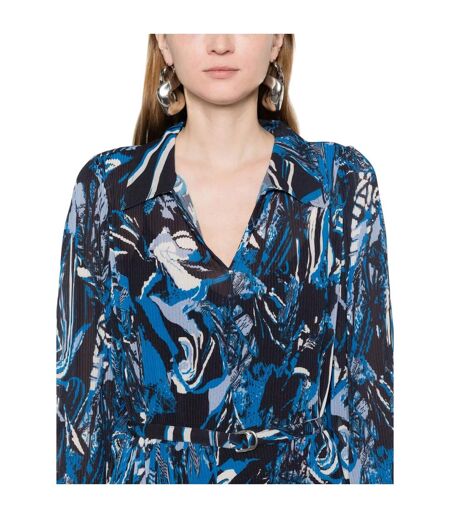 Robe Chemisier Mi-longue Motif/style Plissé Daplisa Femme Bleu Noir Boss