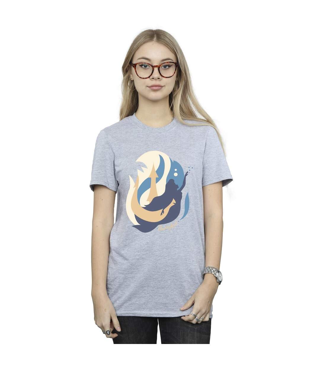Disney T-shirt boyfriend en coton Femme/Ladies The Little Mermaid Colour Silhouettes (Gris sportif) - UTBI30948-2