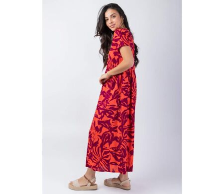 Robe longue manches courtes Cataleya imprimé floral Coton Du Monde