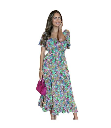 Womens/ladies Garden Polyester Frill Hem Summer Midi Dress Multicoloured AX Paris