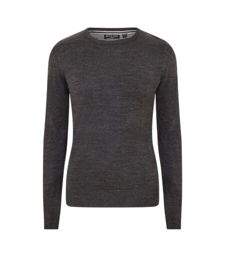 Mens Flat Knit Crew Neck Jumper Dark Charcoal Marl Brave Soul