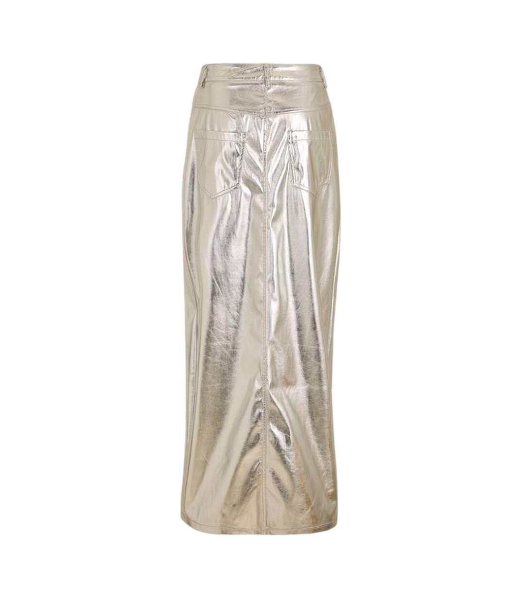 Womens/ladies Lupe Metallic Front Slit Pencil Skirt Silver Metallic AmyLynn-2