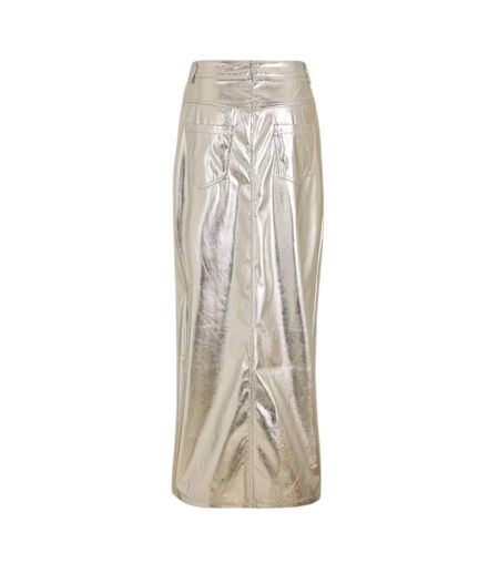 Womens/ladies Lupe Metallic Front Slit Pencil Skirt Silver Metallic AmyLynn