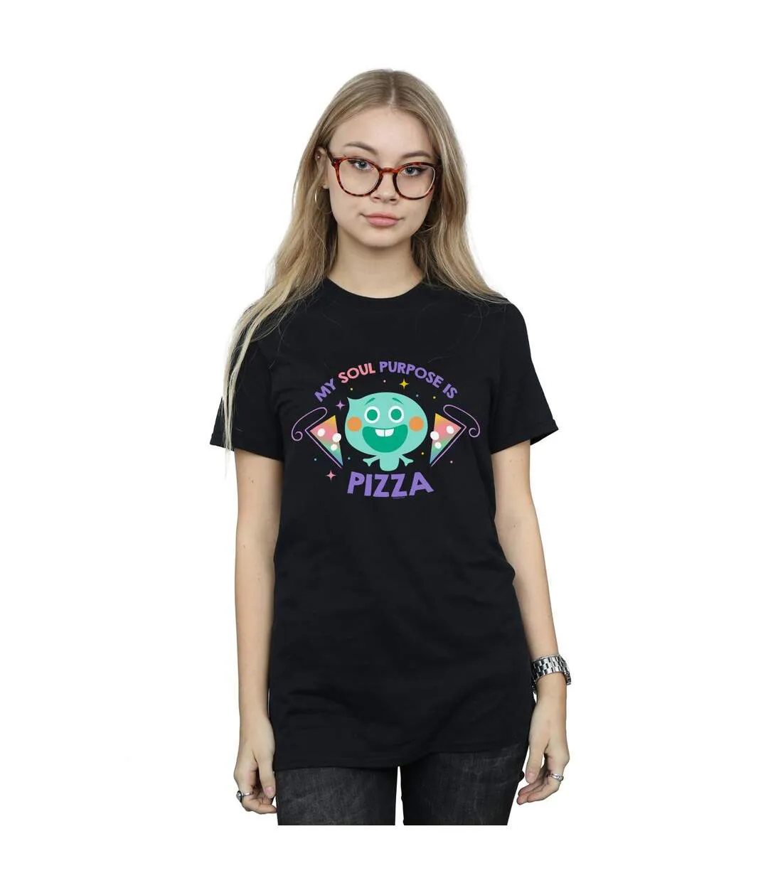 Disney Womens/Ladies Soul 22 Soul Purpose Is Pizza Cotton Boyfriend T-Shirt (Noir) - UTBI44319-2