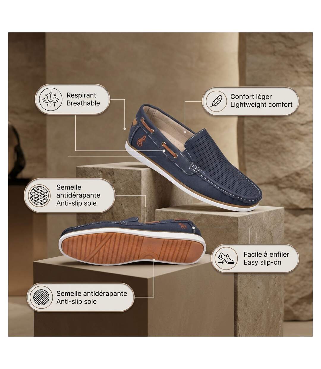OZABI Mocassins homme respirants perforés confort été 39-45-4
