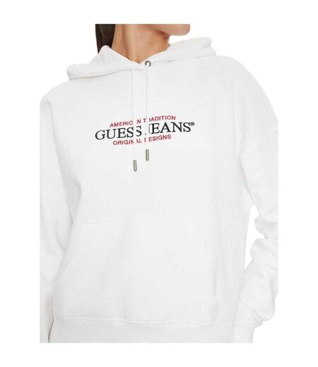 Sweat À Capuche Motif/style Logo Jeans Femme Blanc Guess