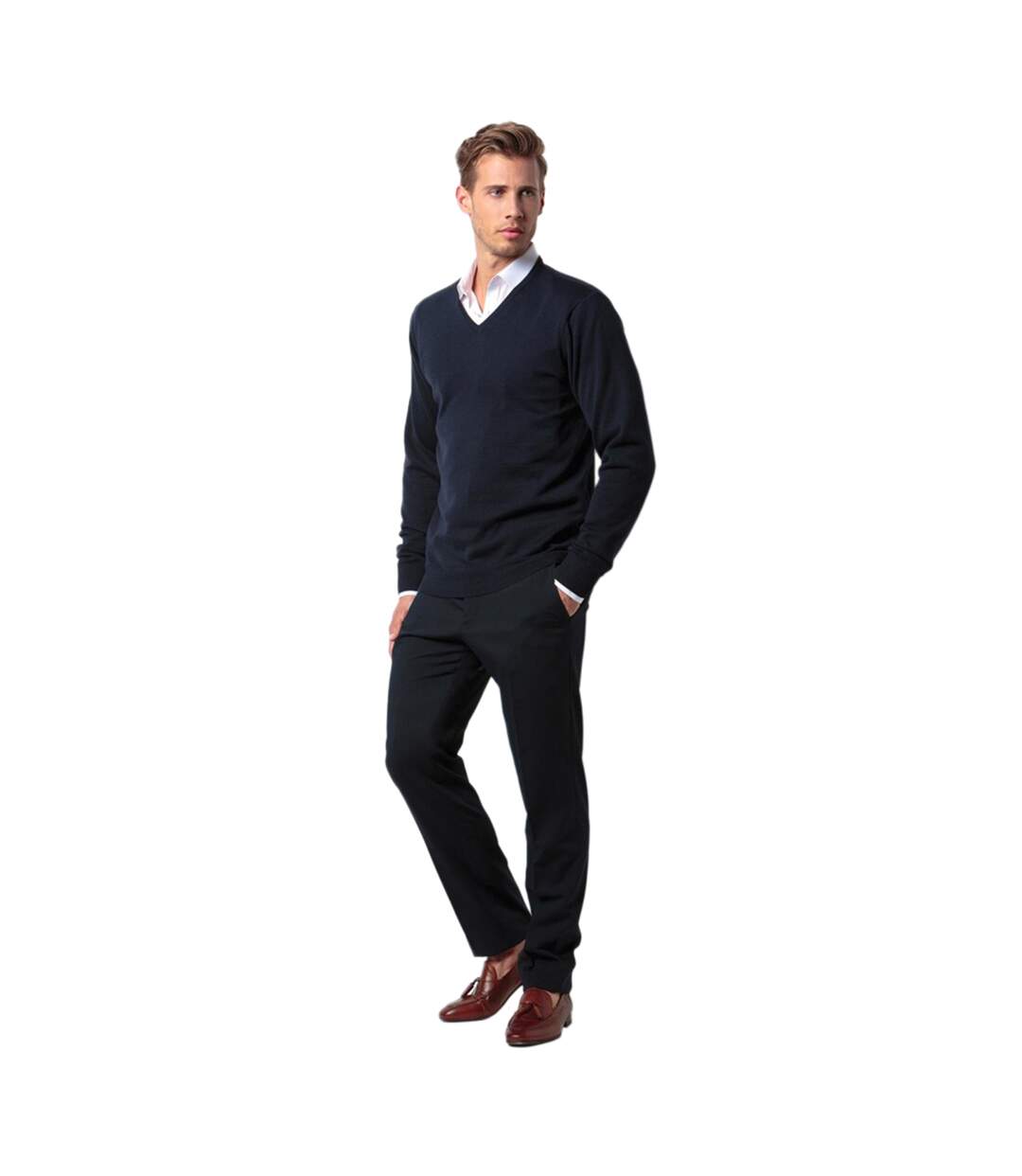 Mens Arundel Long Sleeve V-neck Sweater Black Kustom Kit-1