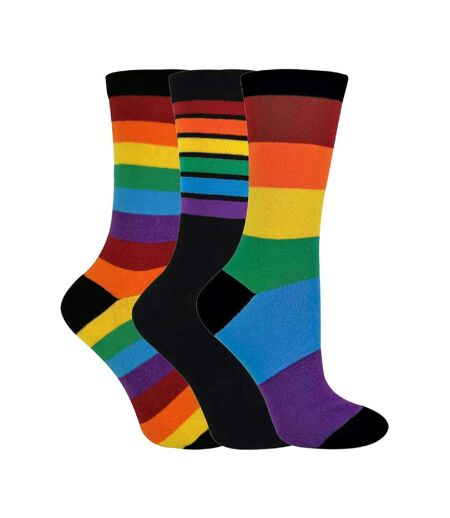3 Paires Chaussettes Coton avec Arc en Ciel Rayées