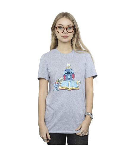 Disney Femmes/Les femmes Lilo & Stitch Reading A Book Cotton Boyfriend T-Shirt (Gris sportif) - UTBI30078