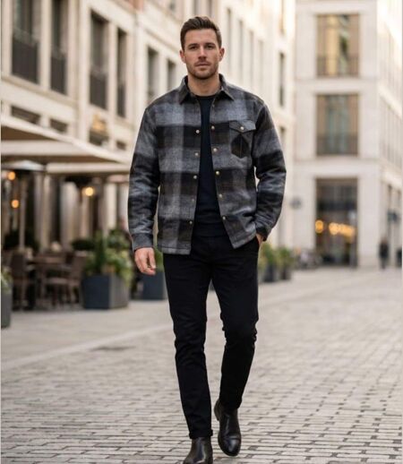 CHALLENGER BRUNO7 — Surchemise flanelle doublée gris/brun : la chaleur garantie au style authentique