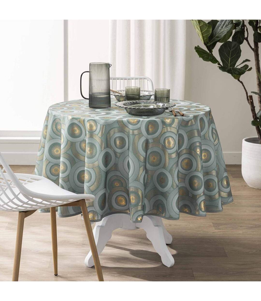 Nappe Imprimé Métallisé Eclipse 180cm Vert Sauge-3