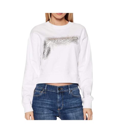 Sweat Blanc Femme Guess Logo Crop - L