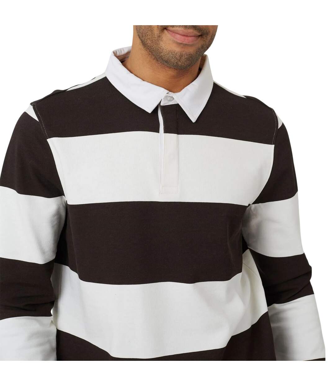 Mens Long-sleeved Polo Shirt Cream Brown Brave Soul-4