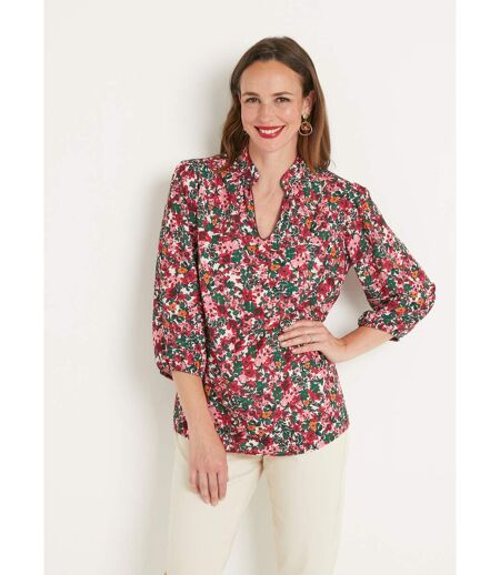 Tunique longue droite fleurie col V