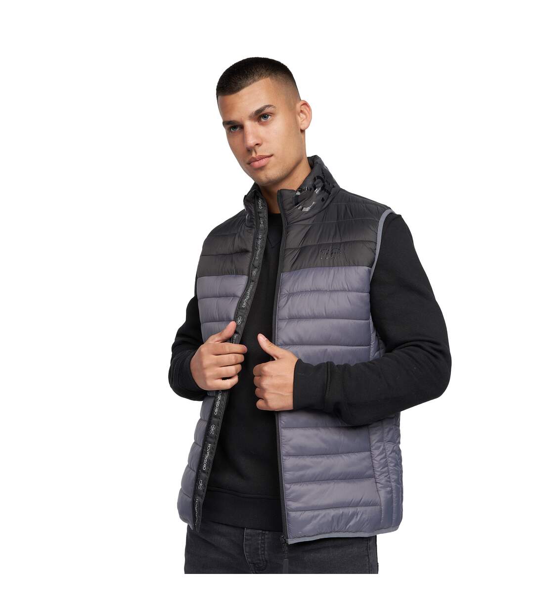 Mens Presnell High-neck Gilet Charcoal Crosshatch-4