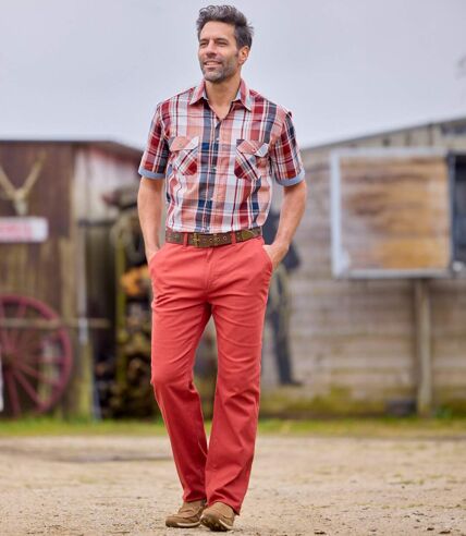 Chemise manches courtes à carreaux homme - écru