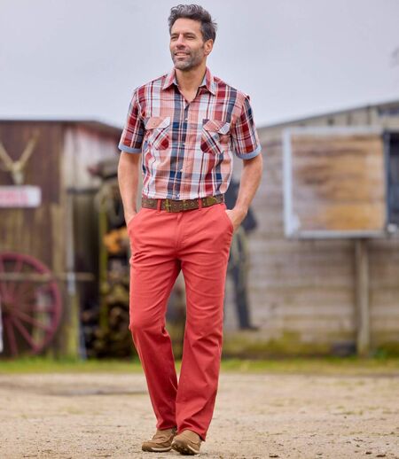 Men's Colorado Checked Shirt - Ecru Salmon Red Navy