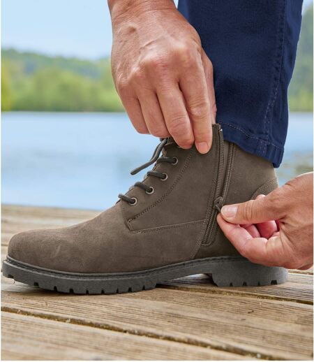 Men's Zip-Up Ankle Boots - Brown - Water-Repellent