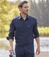 Men's Patterned Navy Poplin Shirt   Atlas For Men