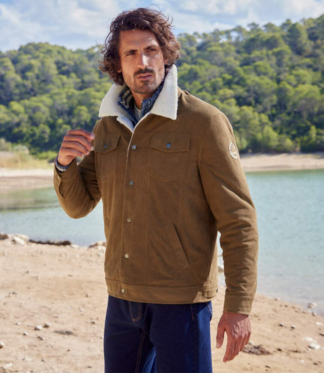 Blouson en Velours Côtelé Doublé Sherpa