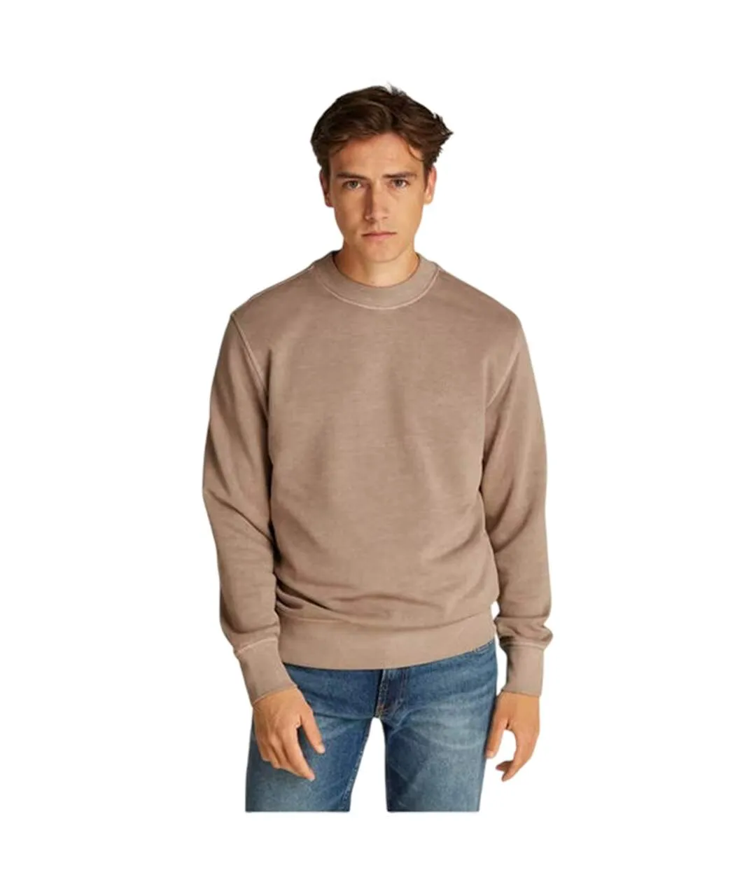Mens Puff Print Cotton Blend Embellished Sweatshirt Taupe Grey Calvin Klein-4