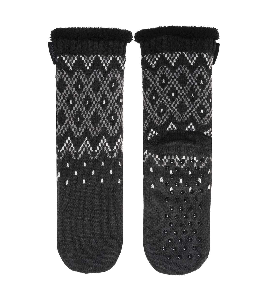 Isotoner Chaussettes d'intérieur homme maille jacquard, picots antidérapants-2