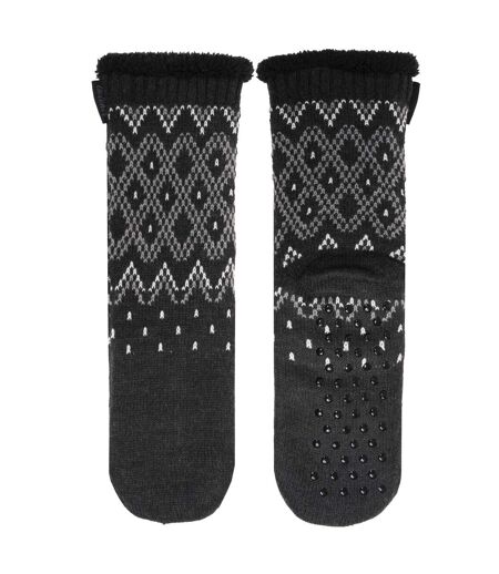 Isotoner Chaussettes d'intérieur homme maille jacquard, picots antidérapants
