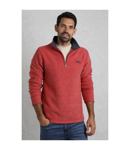 Mens Newark Grid Eco Friendly Quarter Zip Fleece Top Barberry Red Marl Weird Fish