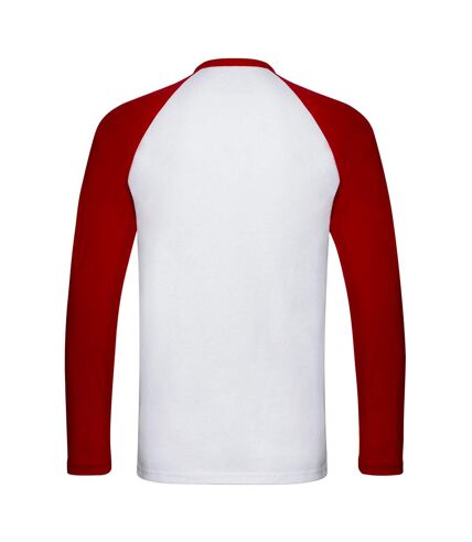 Fruit of the Loom Mens Contrast Long-Sleeved Baseball T-Shirt (White/Red)
