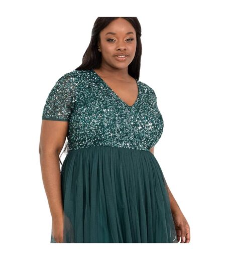 Womens/ladies Sequin Midi Dress Misty Green Deluxe
