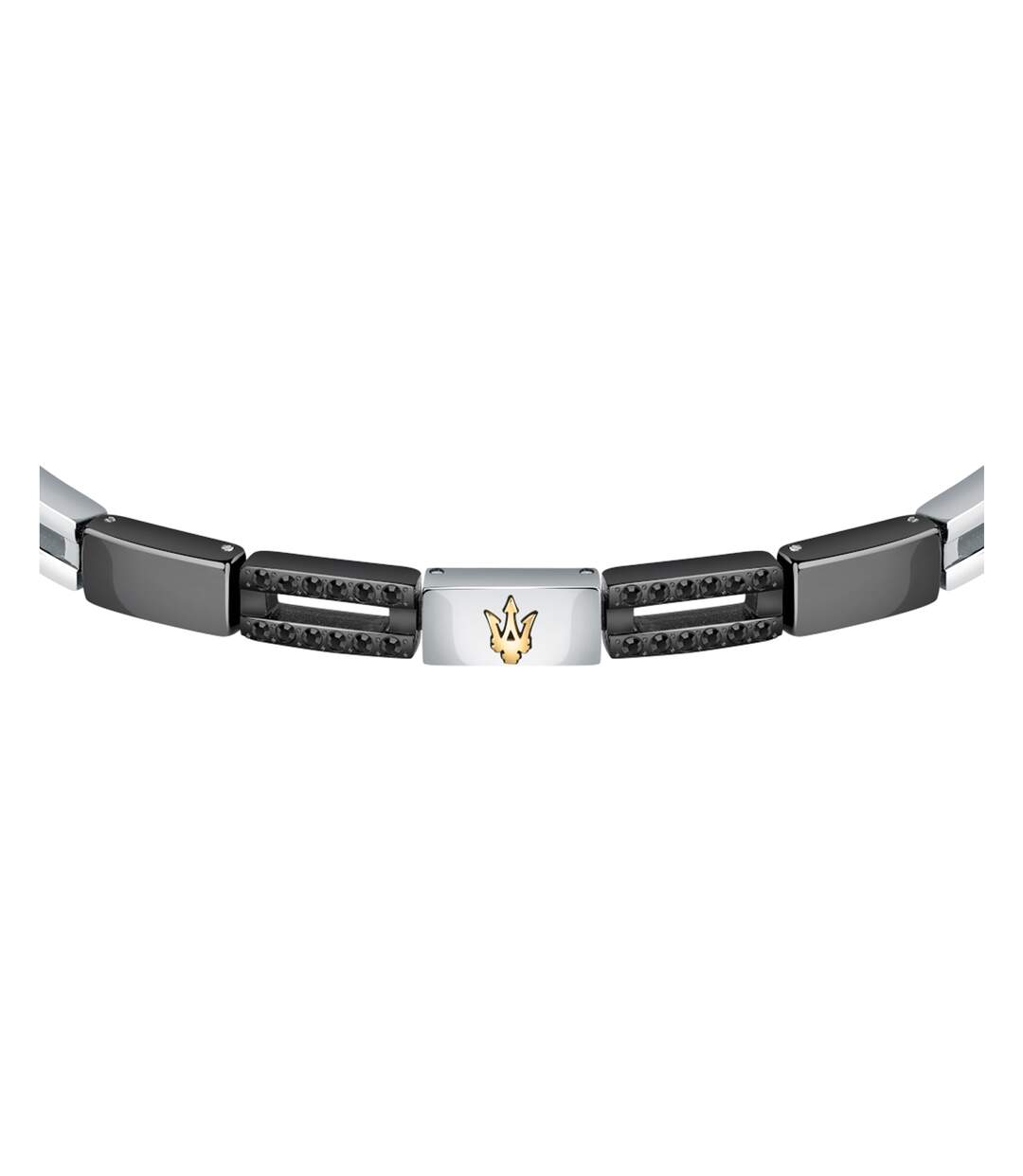 Mens Polished Metal Two Tone Bracelet One Size Silver Black Maserati-4